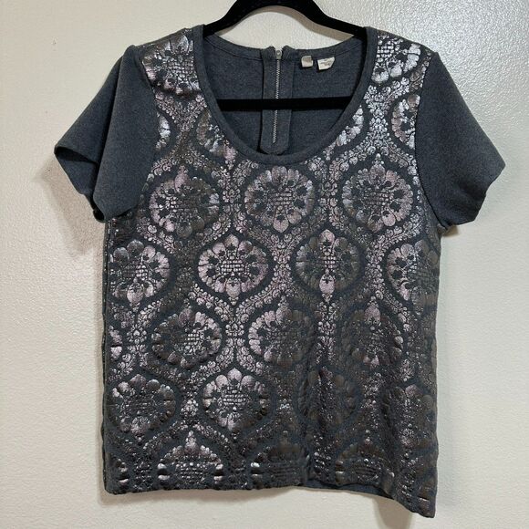 Anthropologie Moth Women's Knit Top Size M Silver/Gray Metallic "Drawing Room" - Picture 1 of 3